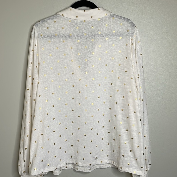 Boden Ivory Gold Metallic Flowers Long Sleeve Cotton Shirt Size 20/22 - Picture 6 of 11
